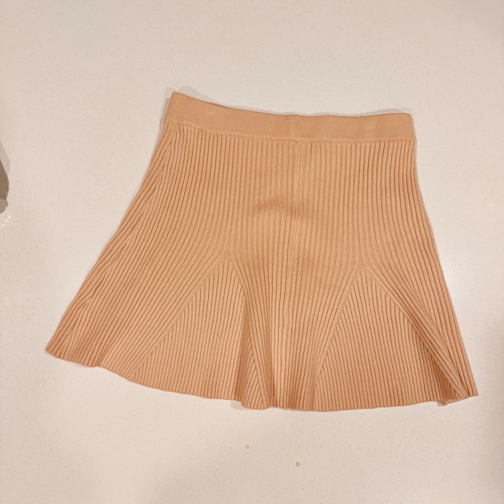 MABLE// Ribbed Flared Knit Skirt - Tan